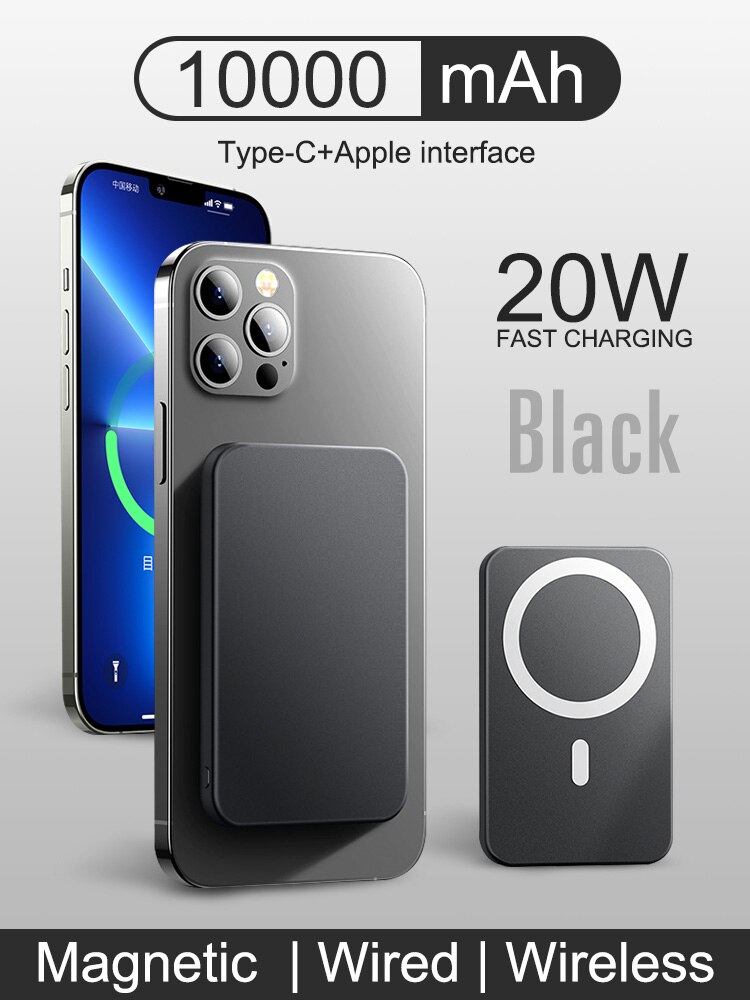 10000mAh Portable Magnetic Wireless Power Bank 15W Fast Charger For iPhone 12 13 Pro Max Mobile Phone External Battery: 10000mAh-black