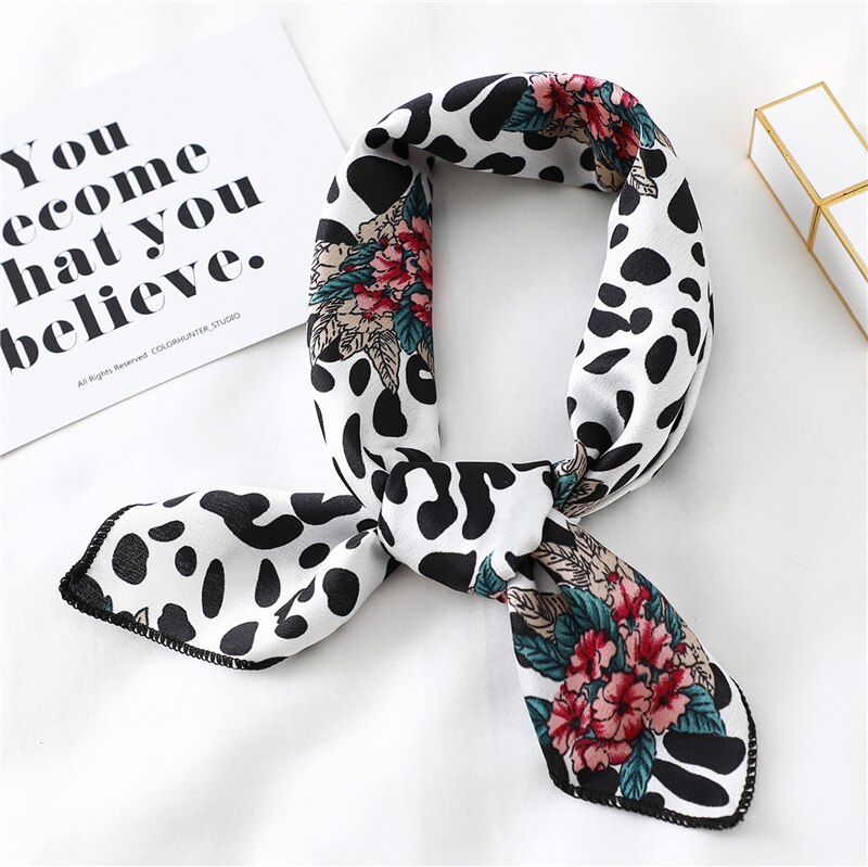 Women Small Satin Silk Scarf Square Print Wrap Foulard Femme Handkerchief Bandana Neck Hair Skinny Tie Scarves Shawls XC: FX-119