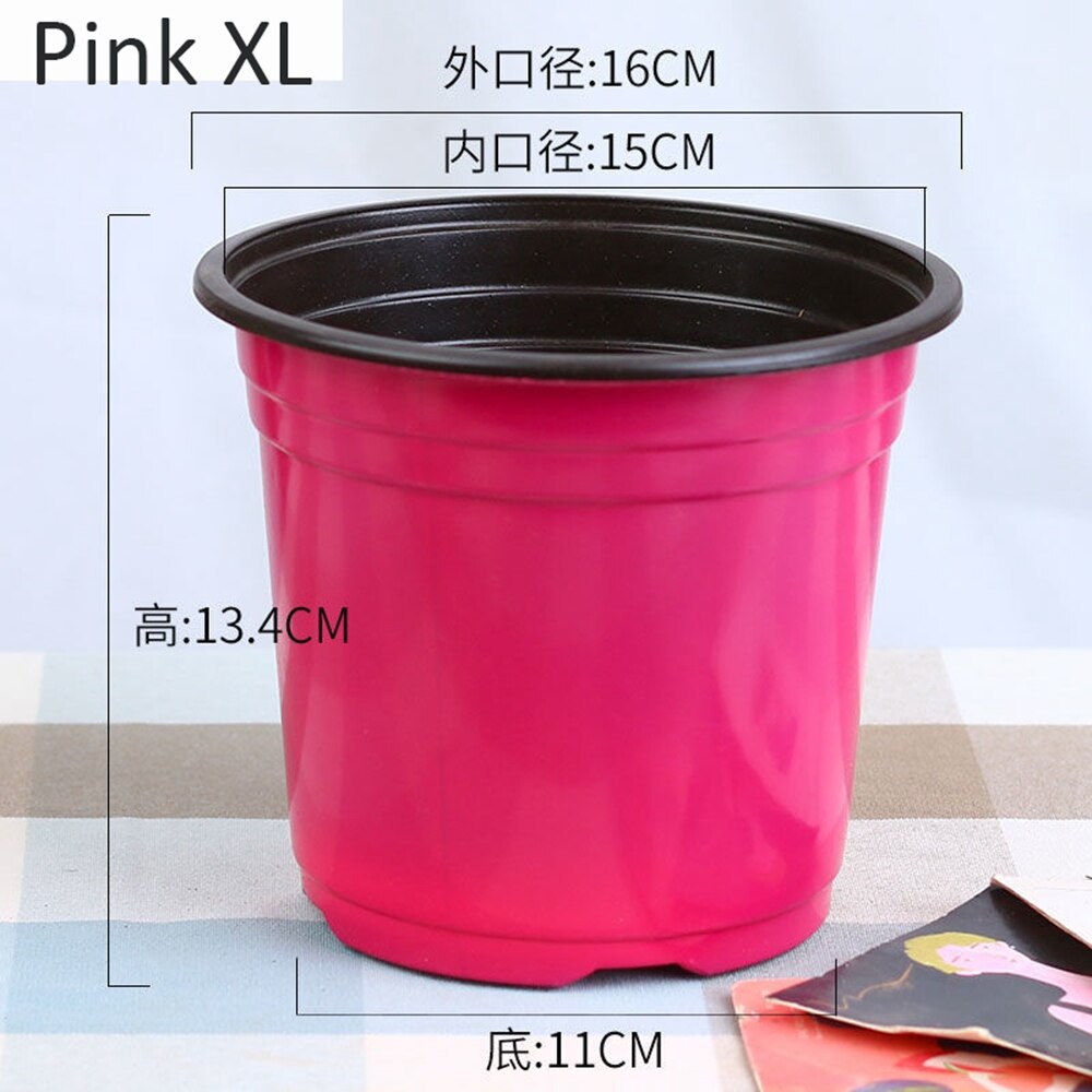 5Pcs Bloempot Dubbele Kleur Pot Kwekerij Planten Bassin Plastic Bloempot: Pink XL