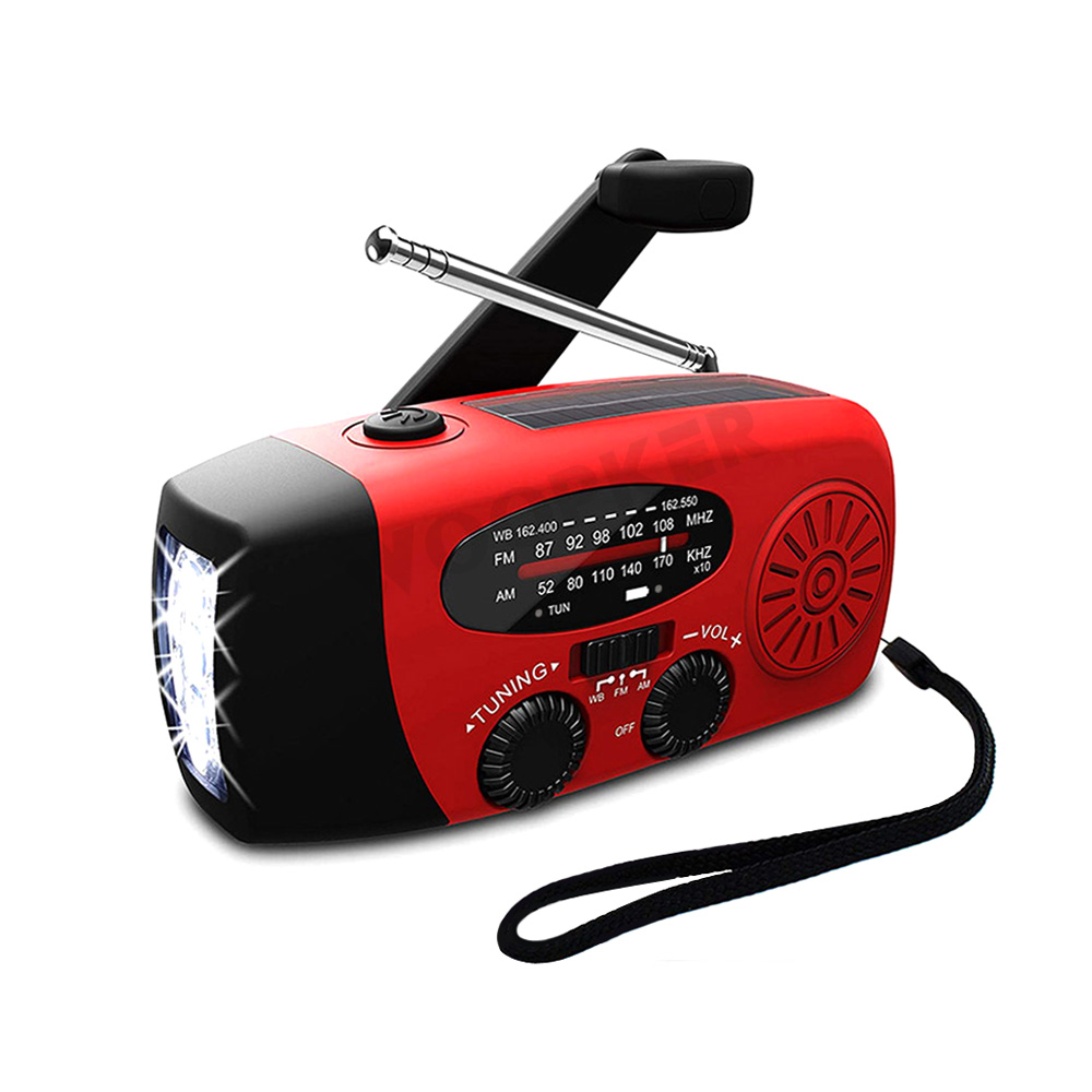 Mini Zonne-energie Radio Am/Fm/Noaa Weer Dynamo Led Zaklamp Waterdichte Outdoor Gebruik Multifunctionele Hand Radio Zonne crank: Rood