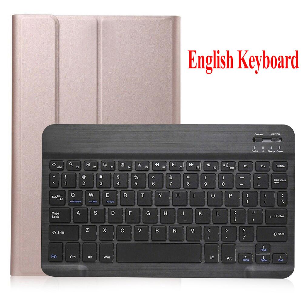 Keyboard Case for Samsung Galaxy Tab A 10.1 SM-T510 SM-T515 PU Leather Flip Stand Case Wireless Bluetooth Keyboard Cover: English Rose Gold-B