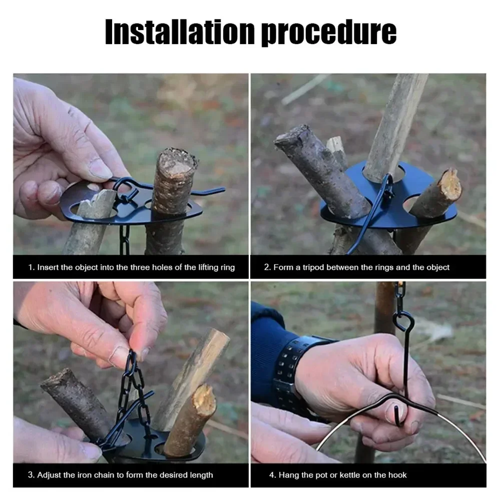 Portable Detachable Outdoor Barbecue Tripod Hanging Rack Stainless Steel Camping Campfire Grill Pot Triangle Stand Set