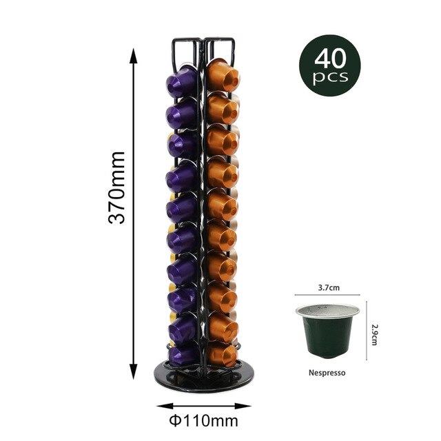 2021 koffiecuphouders met houten voet, draaibare plaat, roestvrijstalen capsulehouder, metalen opbergrek, 40 nespresso-koffiehouders