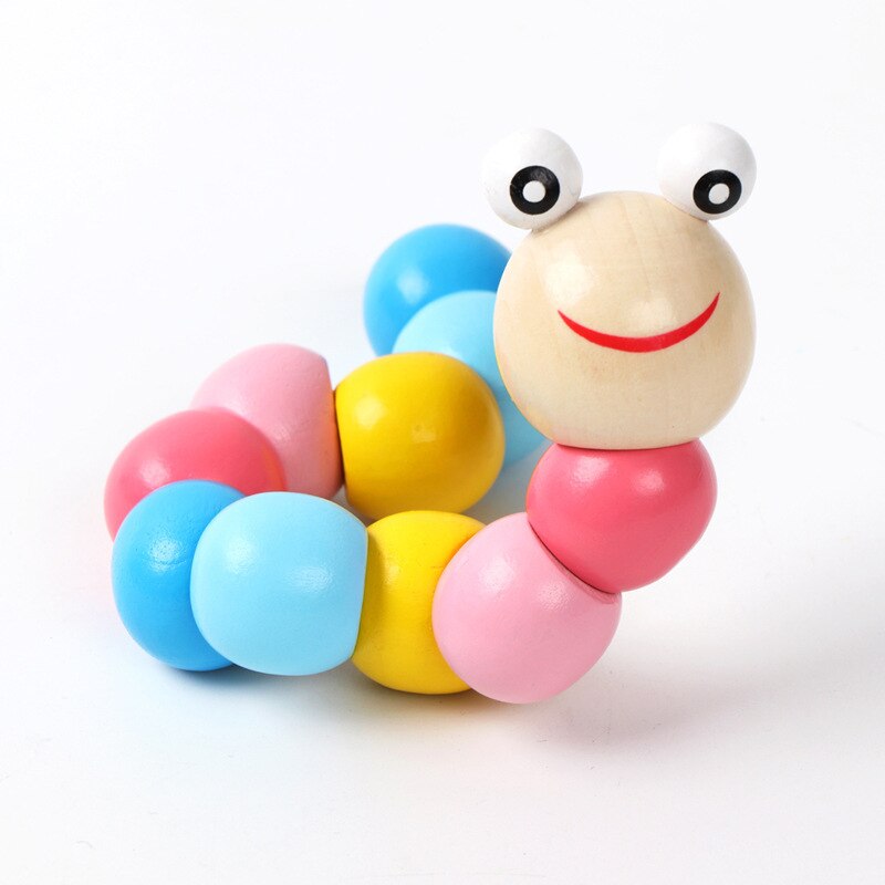Kindergarten Wooden Variety Color Twisted Macarons Caterpillar Young Children Intelligence Wooden Toys DIY: Green