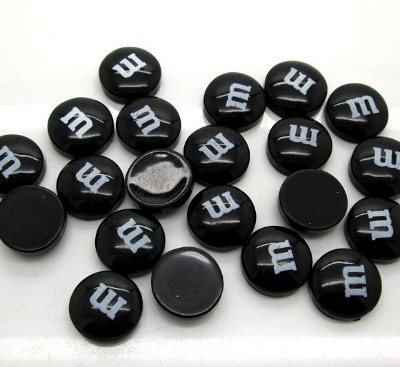 50Pcs 14mm Mixed Resin Decoration Crafts Letter M Bead Flatback Cabochon Scrapbook DIY Accessories Buttons: Black