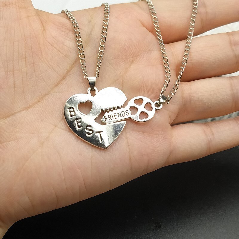 2 Pcs/set Best Friend Necklace Charm Lady Rainbow Heart Engrave Best Friend Forever Necklace Pendant Friendship BFF Jewelry