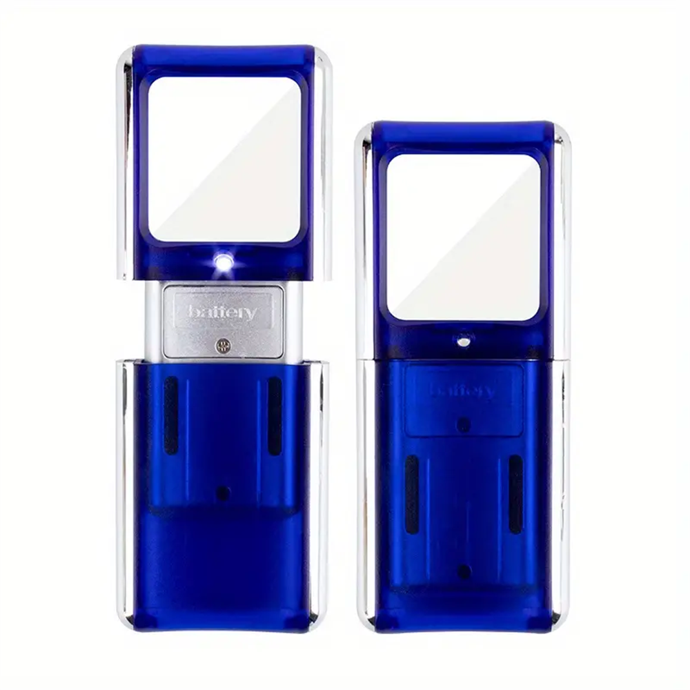Portable LED Magnifier Mini Night Light Lighting Jeweler Microscope Newspaper Book Reading Magnifier: Blue