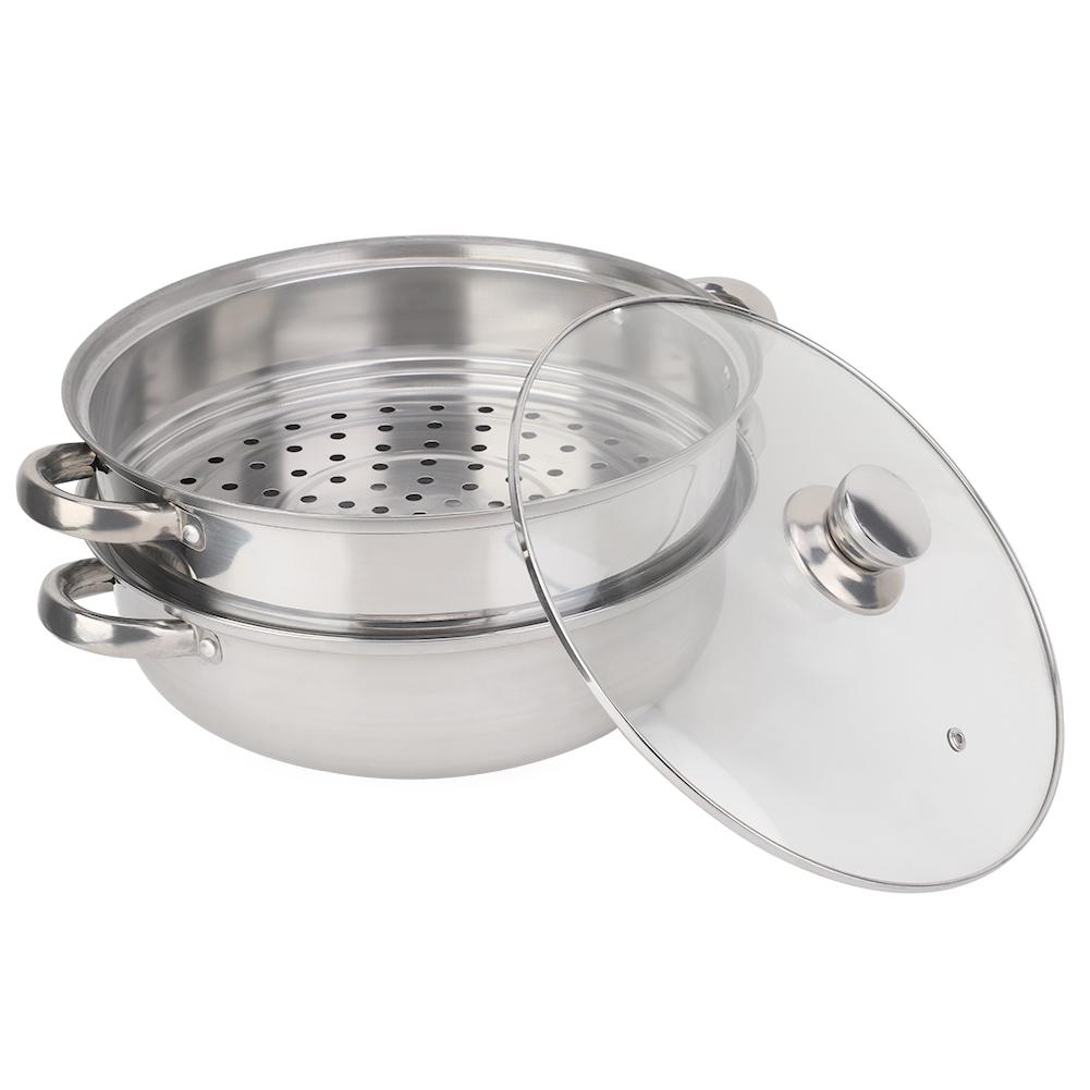 Stainless Steel Cookware 27cm/11in 2-Layer Steamer Pot Cooker Double Boiler Soup Steaming Pot