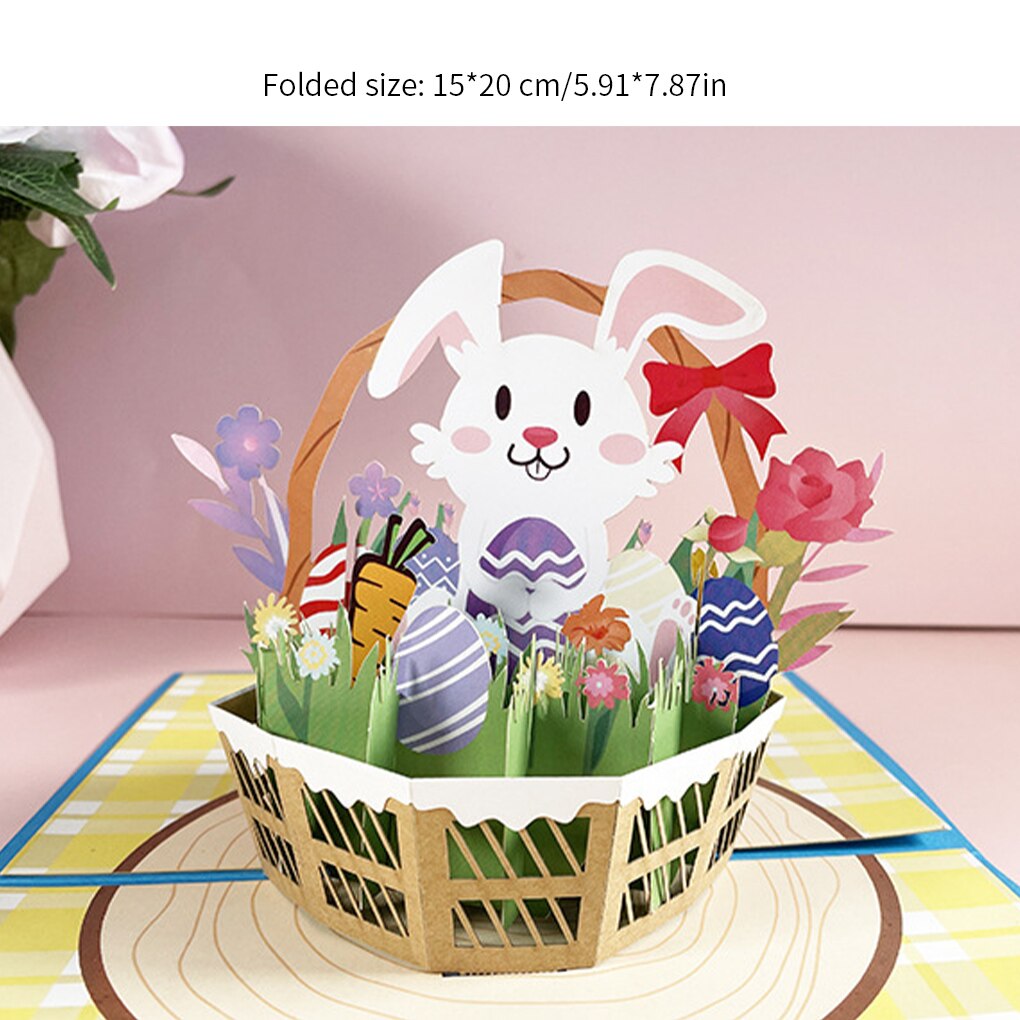 Easter Card Bunny Egg Flowers Basket Pop-Up Card 3D Greeting Card Cute Animals Birthday card for Kids