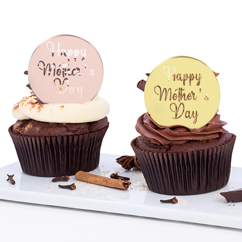 Décoration de Cupcake en acrylique pour fête des mères, 10 pièces en or, cercle rond, décoration de gâteau à Dessert, pour de fête des mères