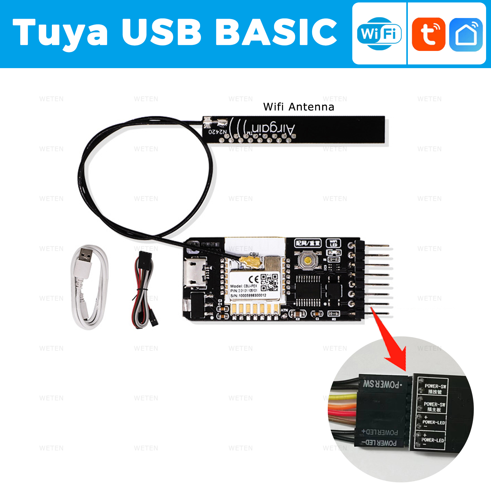 Tuya Wifi Computer Power Reset-schakelaar USB PCIe-kaart 433 RF-afstandsbediening PC-aan/uit-knop, APP-spraakbediening met Alexa Google Home: Bundel4