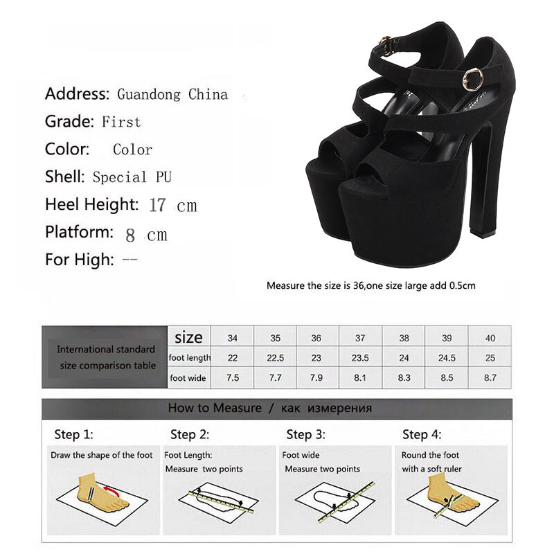 PRETO BRANCO Sexy Nightclub Super High Heel 17CM Thick Heel Sandals Hate Sky High Model Catwalk Shoes Banquet Dress Shoes ZYW
