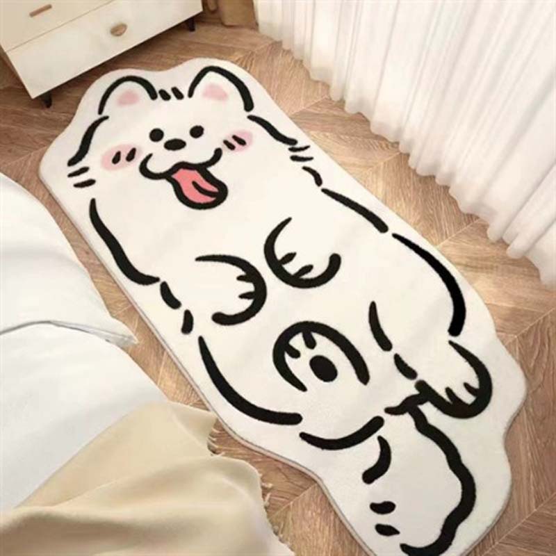 Cute Cat Faux Cashmere Bedside Carpet Cartoon Soft Anti-Slip Foot Rug for Bedroom Water Absorbing Wear-Resistant Home Floor Mat: 50x160cm / Clear