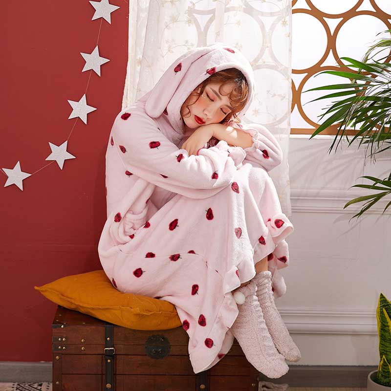 Bata con capucha y Orejas de conejo para mujer, ropa de baño con dibujos animados, para la ducha, para el hogar, atuendo nocturno
