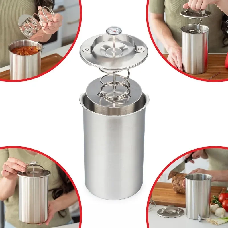 Stainless Steel Steamed Meat Pot Meat Press Cooker Ham Press with Thermometer Steamed Meat Bucket Home Kitchen Cooking Bake Tool