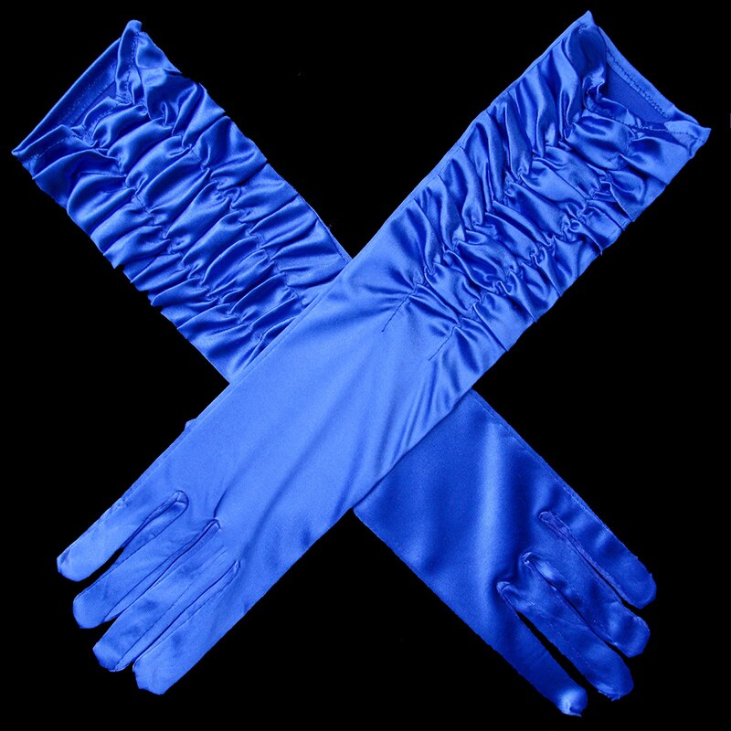 Gants longs en Satin extensible pour adulte, noir, blanc, rouge, gris, peau opéra/coude/poignet, Costume assorti pour femme: Bleu Royal