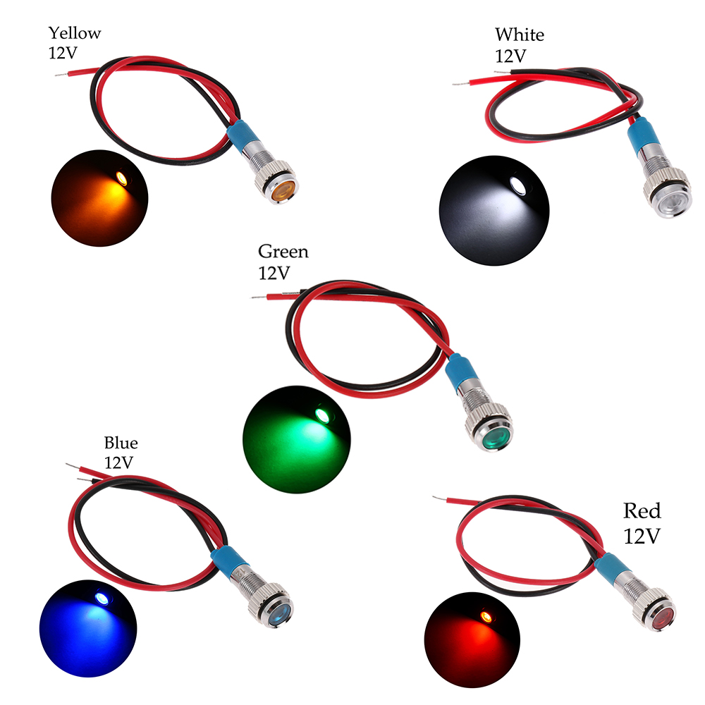 1Pcs 6mm LED Metal Lndicator Light 3V 5V 6V 9V 12V 24V 220V Waterproof Signal Lamp With Wire Red Yellow Blue Green White