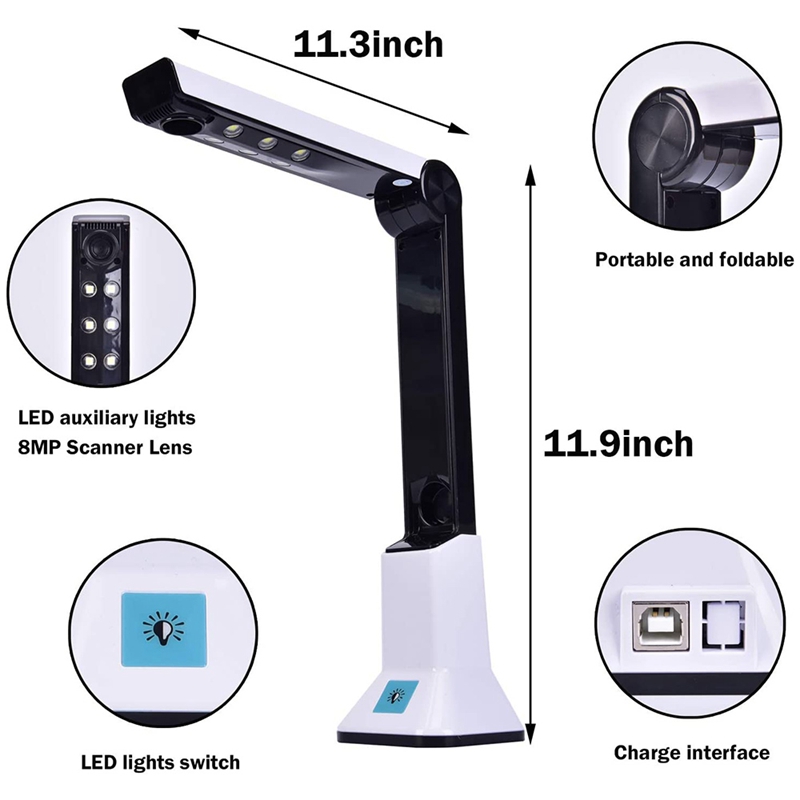 Document Camera Voor Leraren, Draagbare Usb Document Camera Scanner Met Stand 8MP Hd A4 Formaat Doc Cam Foto Scanner