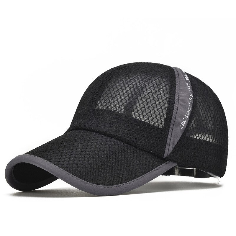 Unisex Mesh Brim Tennis Cap Outside Sunscreen Quick Dry Summer Baseball Hat Adjustable Cap Cooling Sports Caps: Black