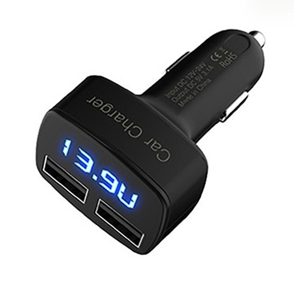 4 in 1 Car Charger Dual USB DC 5V 3.1A Universal Adapter with Voltage/temperature/current Meter Tester Digital LED Display