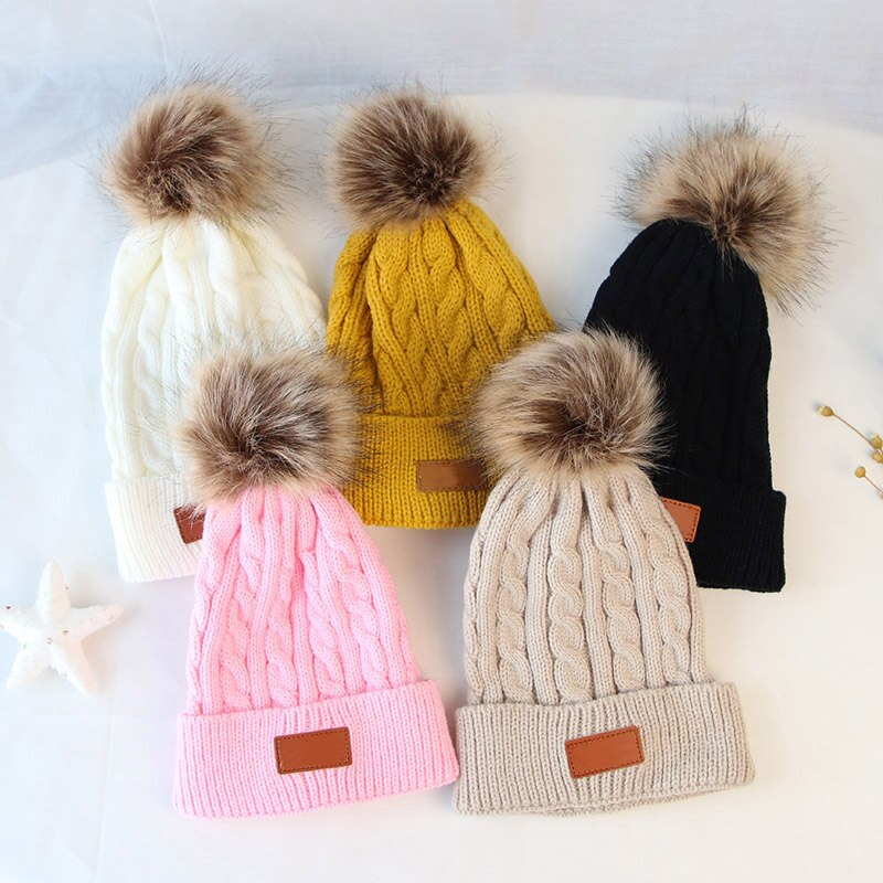 Cappello invernale da bambino berretto caldo lavorato a maglia spesso cappelli pompon carini per ragazzi ragazze cappellino tinta unita per bambini