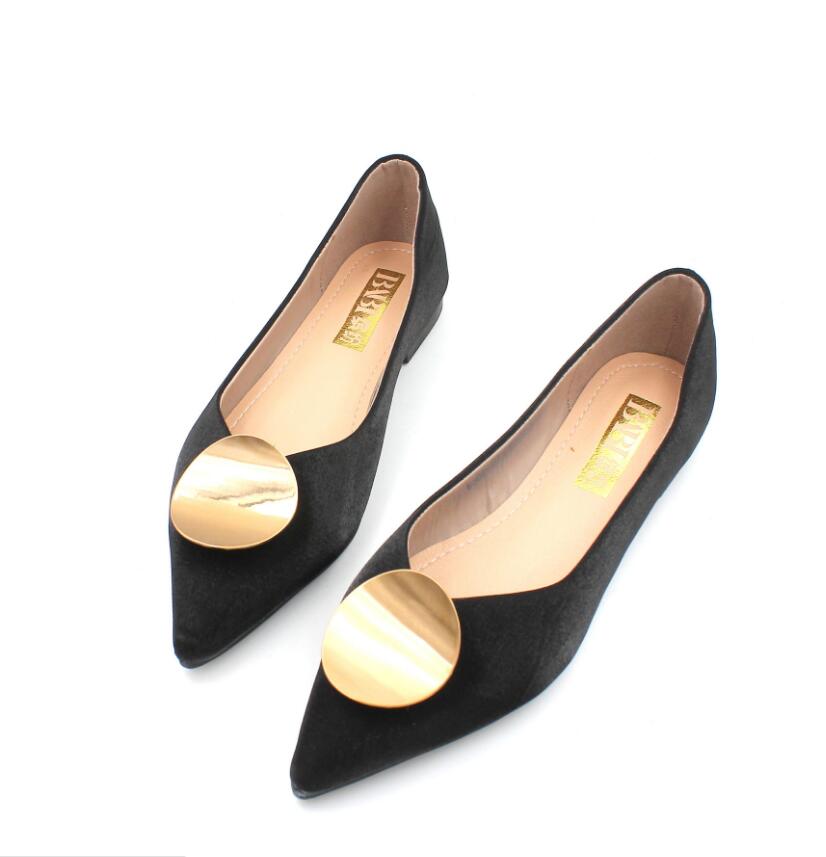 Soft Roll-up ballerina flats woman famous brand curl metal decor moccasins feminina silk pointy espadrilles ladies shoes creeper: black / 7.5