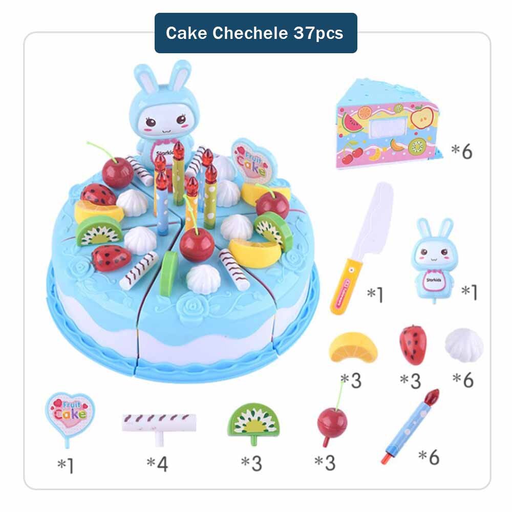 37Pcs Jongens Meisjes Keuken Speelgoed Taart Voedsel Set Verjaardagstaart Pretend Play Cut Craft Verjaardag Plastic Educatief Voor kids: Blauw