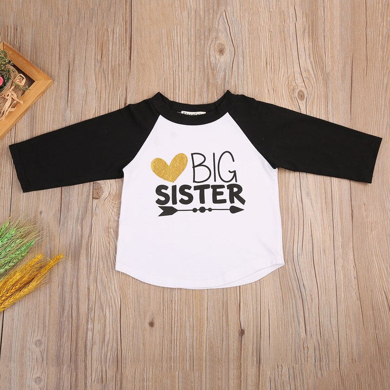 Baby Girls Clothes Summer Long Sleeve Cotton Kids Big Sister Letter T-Shirt Casual Child Clothing TShirt Top Blusa 2-7Y