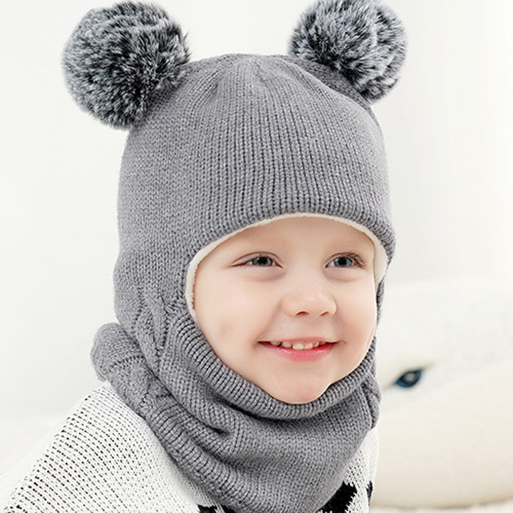 Kind Baby Junge Mädchen Mit Kapuze schal Kappen Hut Winter Warm Knit Solide Klappe Cap Nette Casual Schal Geeignet für Geburtstag, festival, Foto