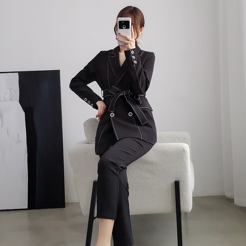 women plus big size 5XL pant suit temperament belt suit pant comfortable pant suits top
