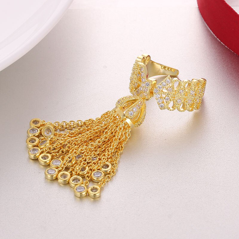 LXOEN Luxury Party Famous Brand Tassel Rings For Women Inlay Cubic Zirconia Adjustable Crown Ring Famous Brand bague: Yellow Gold