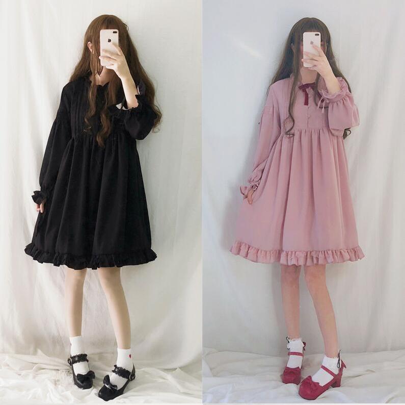 Japanese Ruffled Gretel Simpska dress Girl Lolita Dress Princess Lolita Dress falbala dress Bowknot DRESS LXC001