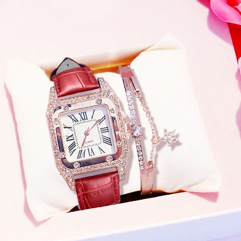 Vrouwen Diamanten Horloge Starry Luxe Armband Set Horloges Dames Casual Lederen Band Quartz Horloge Vrouwelijke Klok Zegarek Damski