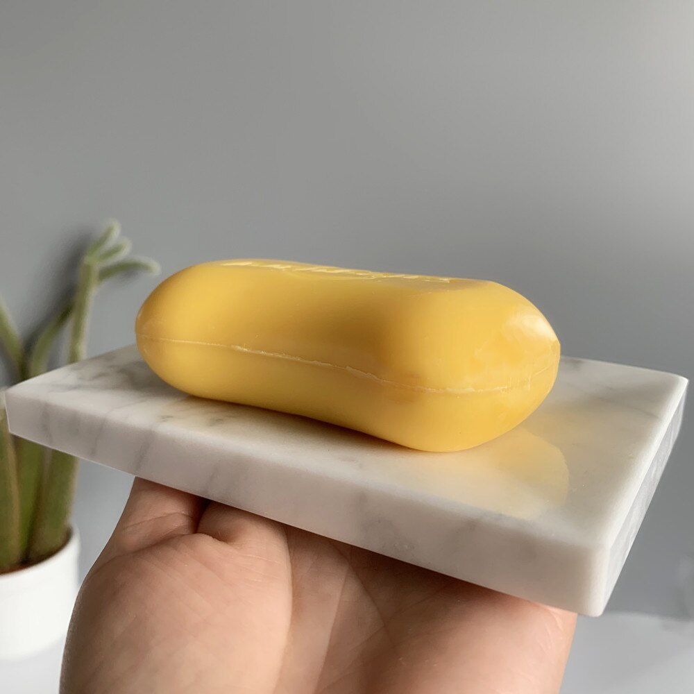 Porte-savon en marbre naturel brillant lisse/porte-éponge de maquillage avec trou de vidange