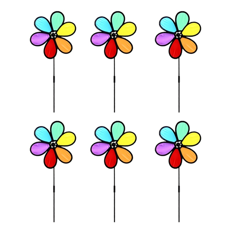 Moulin à vent en tissu 6 couleurs, bordure noire, Camping, jouets pour enfants, décoration de jardin, 6 pièces