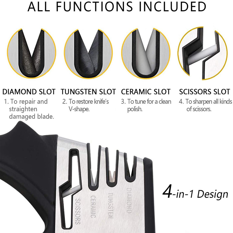 4 In 1 Knife Sharpener Vegetable Cutter Shears Kitchen Accessories Diamond Quick Sharpening Tool Grinding Machine Kitchen Tools