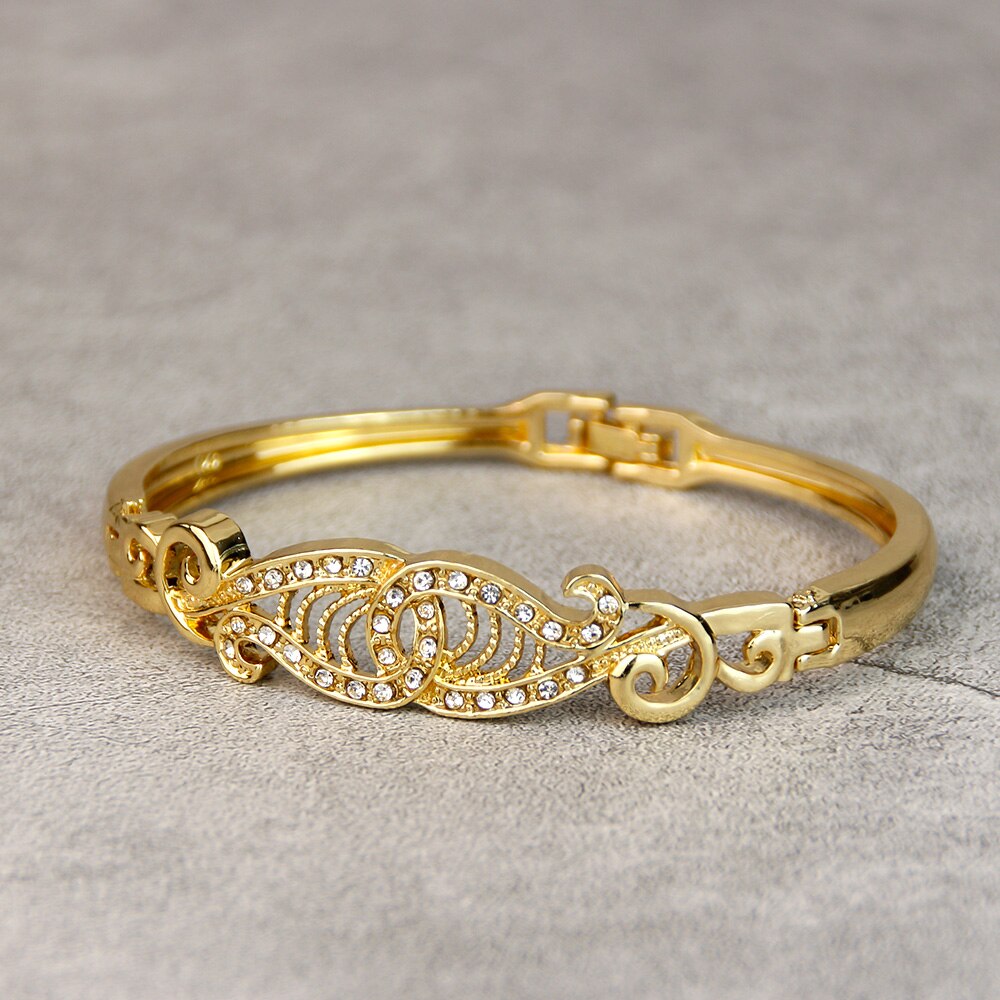 Sunspicems 3 stk guld armringe sæt rhinsten dame side åbne manchet armbånd marokko kaftan smykker arabisk bryllup børn: 1 stk 2690