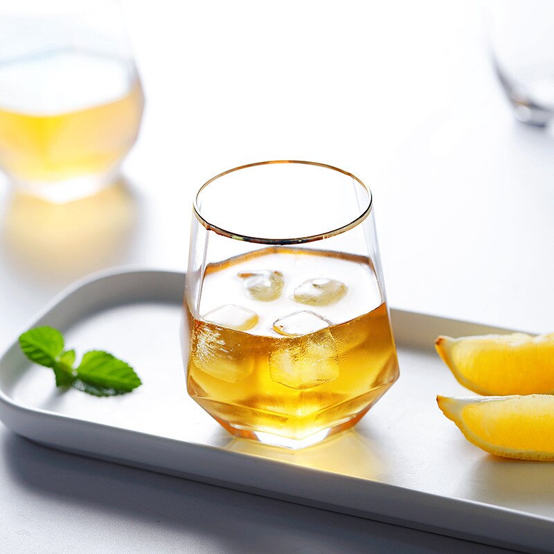Jo life geometri whiskyglas diamant gyllene kant transparent kristall tumlare glas kopp kaffe mjölk te mugg