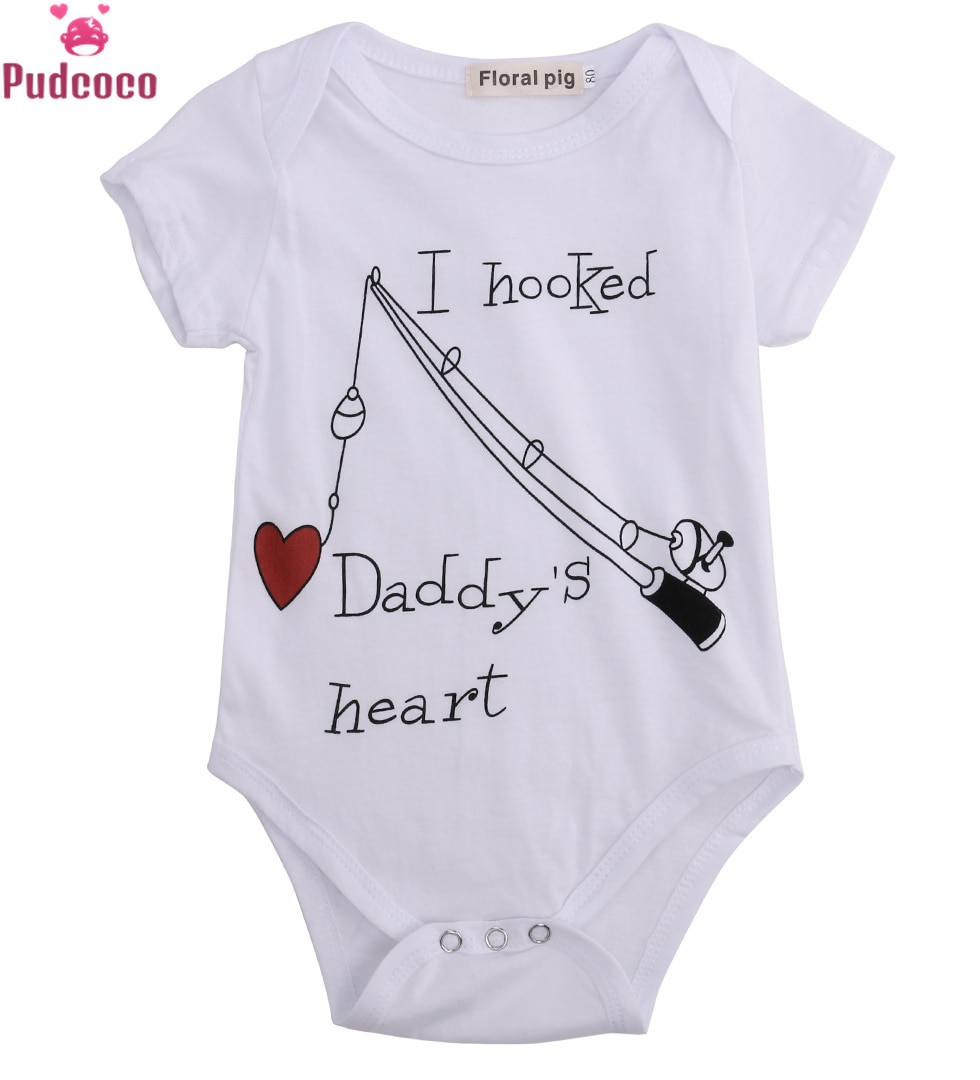 Printed Letter I Hooked Daddys Heart Newborn Infant Clothes Baby Girl Boy Romper One Piece Jumpsuit Baby Onesie