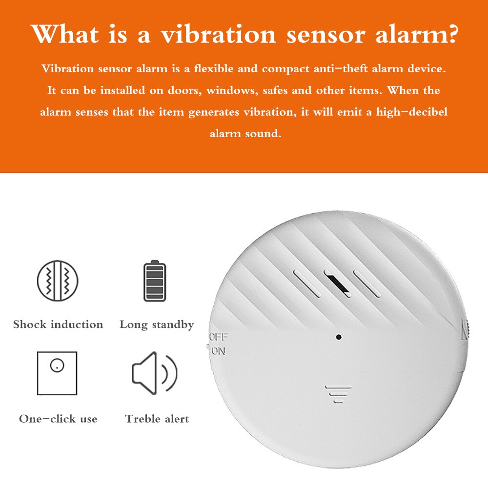 Wireless Door Window Sensors Alarm Entry Vibration Sensor Alert Home Safe Break Sensor Alarm 125db Loud Vibration Sensor Monitor