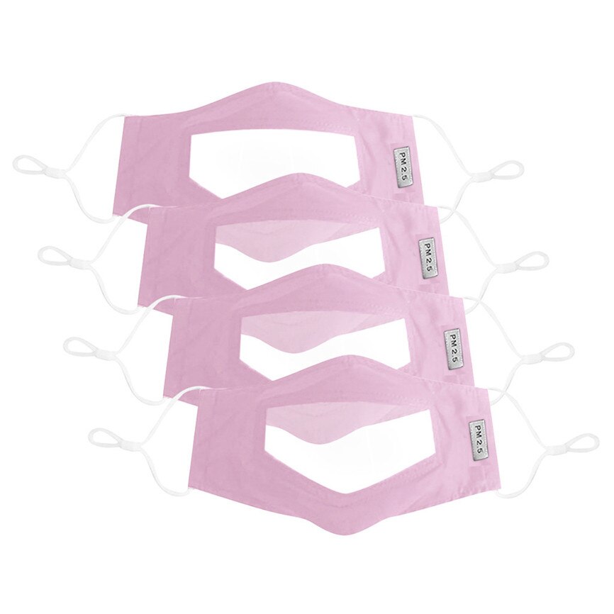 4pc Face Mas/k With Clear Window Visible Expression For The Deaf And Hard Of Hearing Transparent Screen Mouth Cover: Pink