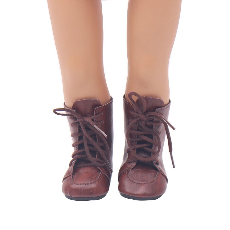 Zapatos de 18 pulgadas para niñas, botas Martin con cordones marrones, zapato de PU, accesorios de juguetes para bebés recién nacidos, muñecos para niños s104 de 40-43 Cm