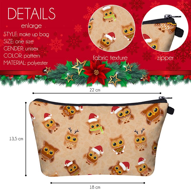 Cartoon Pattern Christmas Makeup Bag 3D Print Zipper Clutch Cosmetic Bag Toiletry Pouch Travel Storage For Women