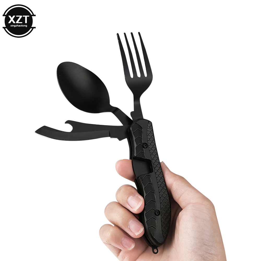 3-in-1 Outdoor Opvouwbare Lepel Vork Mes Combo Set Bestek Picknick Reizen Draagbare Multitool Roestvrij staal Camping Gebruiksvoorwerpen