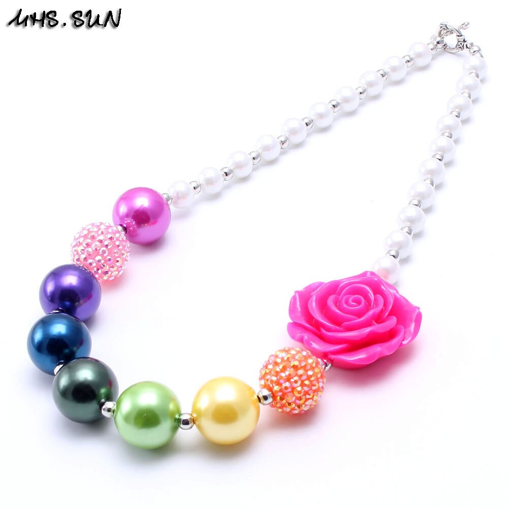 MHS. ZON 1PC Mooie Regenboog Kleur Kid Chunky Ketting Bloem Peuters Meisjes Bubblegum Kralen dikke Ketting Kinderen Sieraden