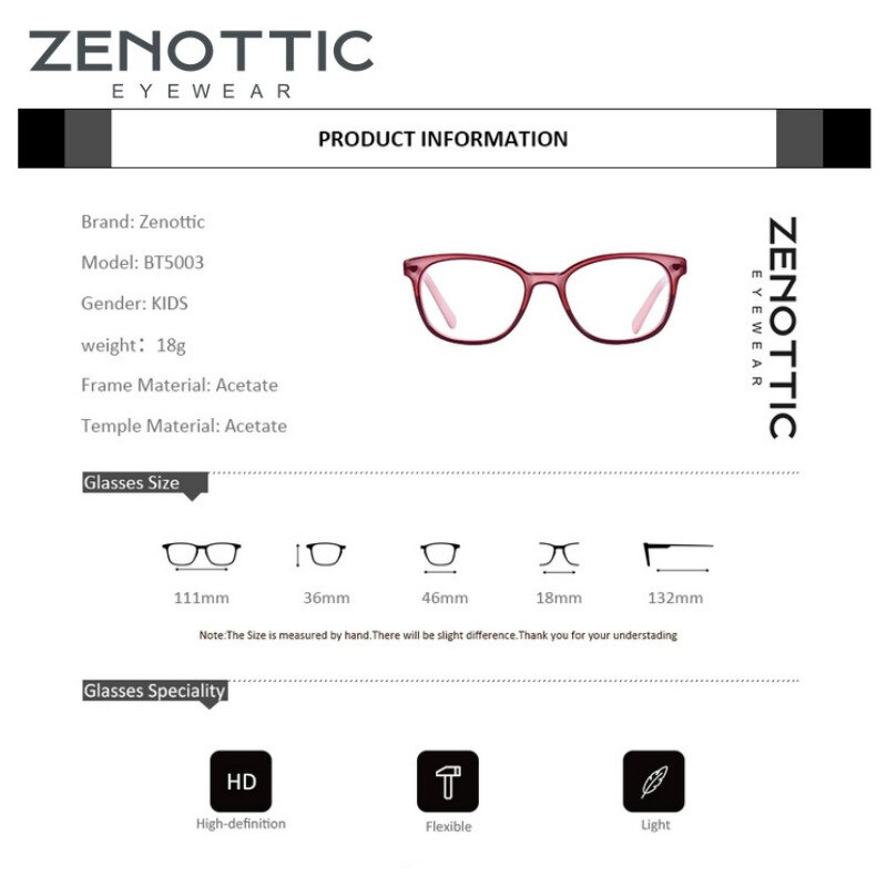 ZENOTTIC-gafas ópticas de acetato para niños y niñas, montura para miopía, lentes antirayos azules, gafas graduadas para Miopía