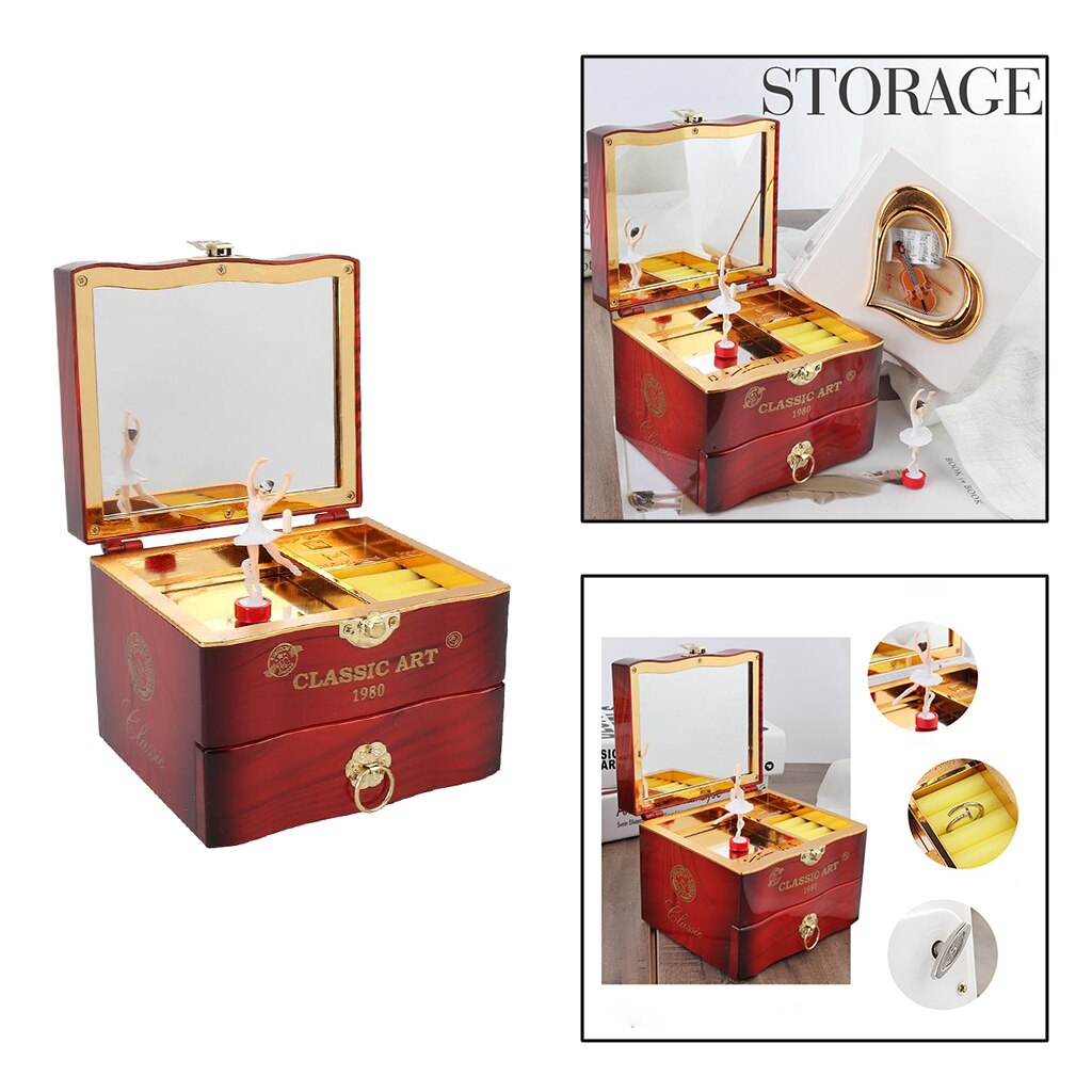 Handmade Dancer Ballerina Piano Music Box Plastic Hand Crank Music Box: Brown