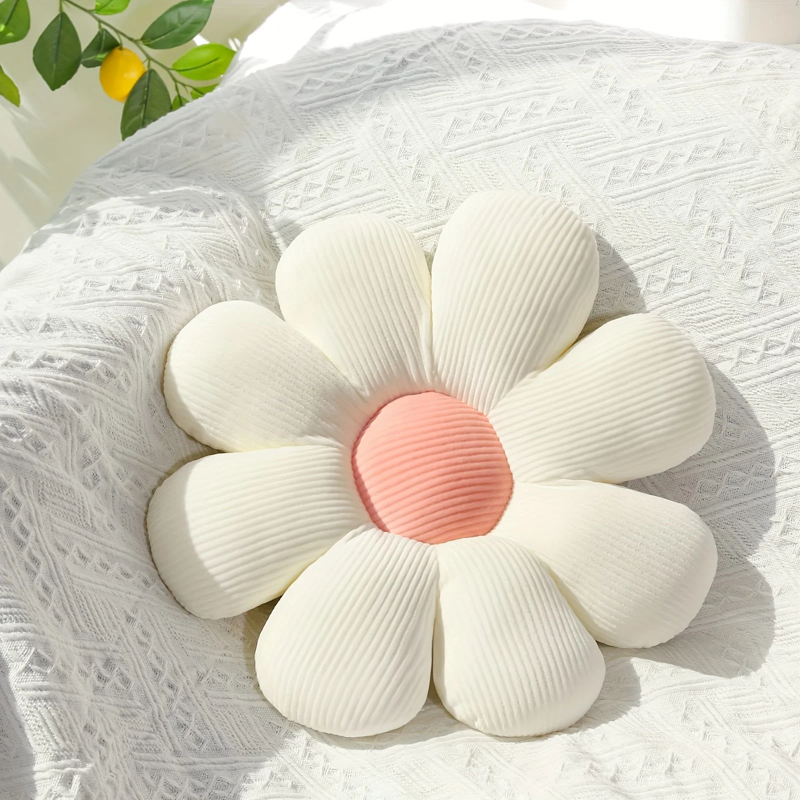 Oreiller tournesol, coussin de siège marguerite, tapis de fleurs, tapis de bureau, tapis en peluche, de Noël, Halloween, de Thanksgiving: WHITE / 70x70cm