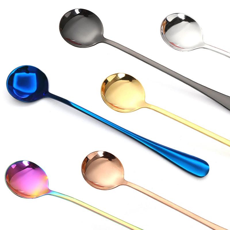 De acero inoxidable cuchara de café de mango largo cucharas de té cocina bebiendo cubiertos de cocina Bar comedor herramientas de la gota