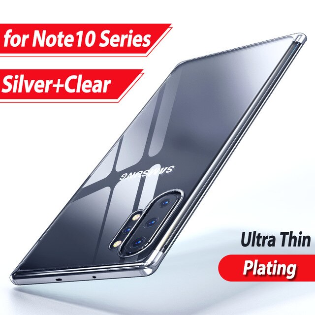 Lamorniea miękka TPU Case do Samsung Galaxy uwaga 10 poszycia miękkie czyste etui z TPU do Samsung Note 10 Plus Note10 Pro telefon przypadku: For Note 10 / Silver